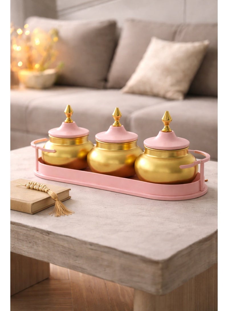 أولودينيز  طقم تقديم فاخر بتصميم رمضاني – أوعية معدنية بلمسة ذهبية مع صينية فاخرة للتقديم والضيافة - Image 1